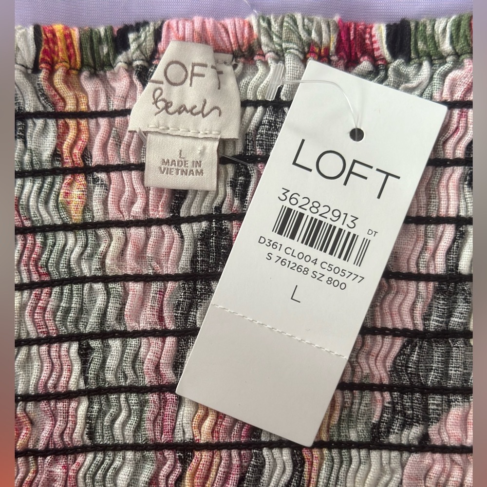 LOFT Pink and Green Tropical Leaf Top - Picture 4 of 4